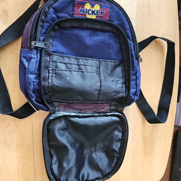 Retro Mickey Unlimited Maroon & Blue Suede Front Embroidered Backpack 10"x8" - Picture 4 of 8